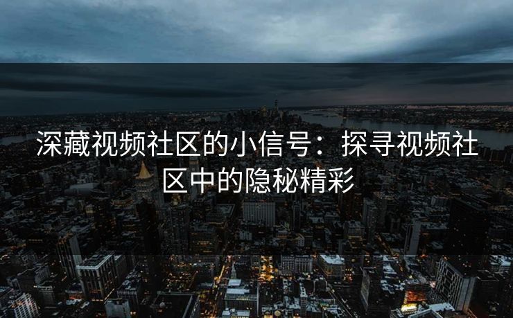 深藏视频社区的小信号：探寻视频社区中的隐秘精彩