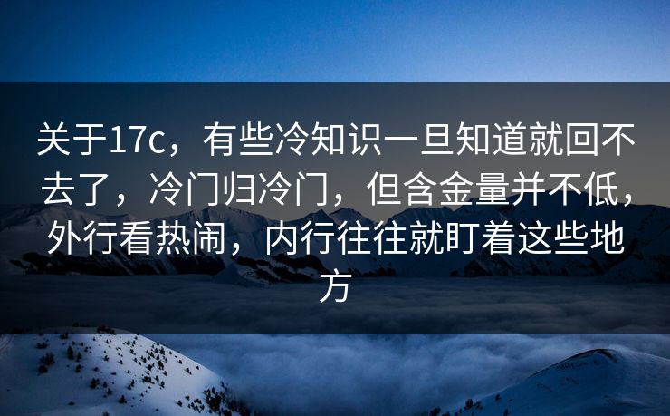 关于17c，有些冷知识一旦知道就回不去了，冷门归冷门，但含金量并不低，外行看热闹，内行往往就盯着这些地方